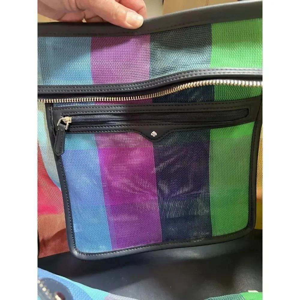 NWOT Kate Spade Ella Extra Large Rainbow Mesh Bag Tote Zip Top Embroidered Logo